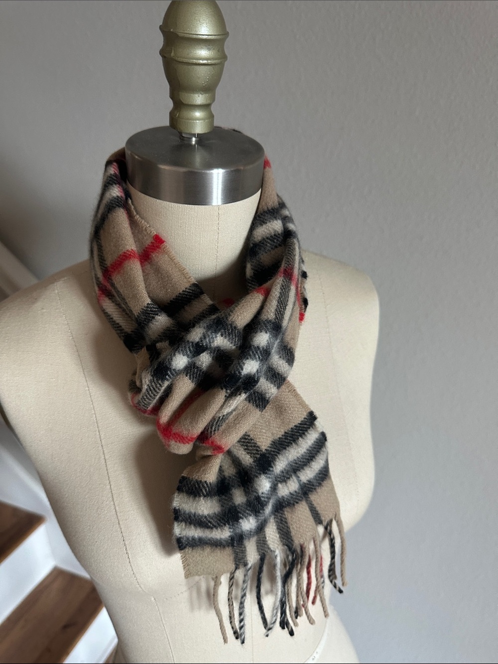 Burberry Nova Tan Plaid Cashmere Scarf 8”x50” - Picture 11 of 12